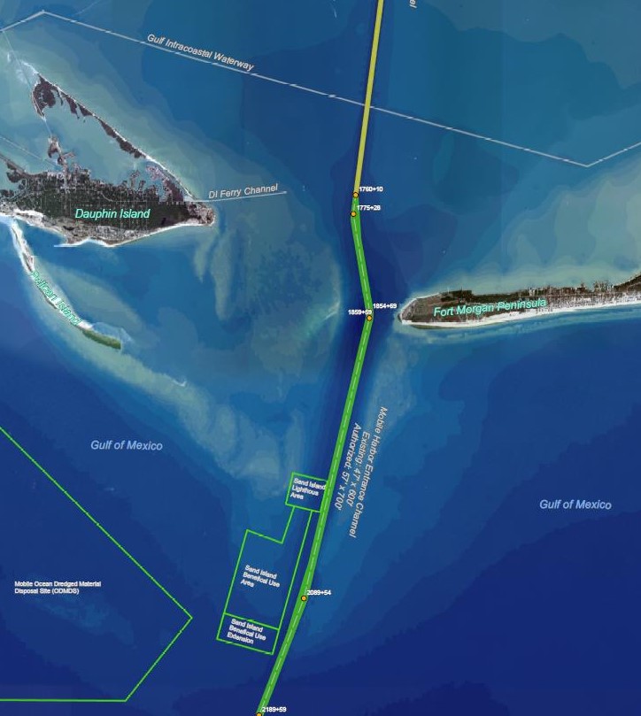 Mobile Pass Showing Outer Bar Channel And Sand Island Beneficial Use Area 
